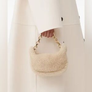 Faux Sherpa Cresent Handbag with Gold Detail